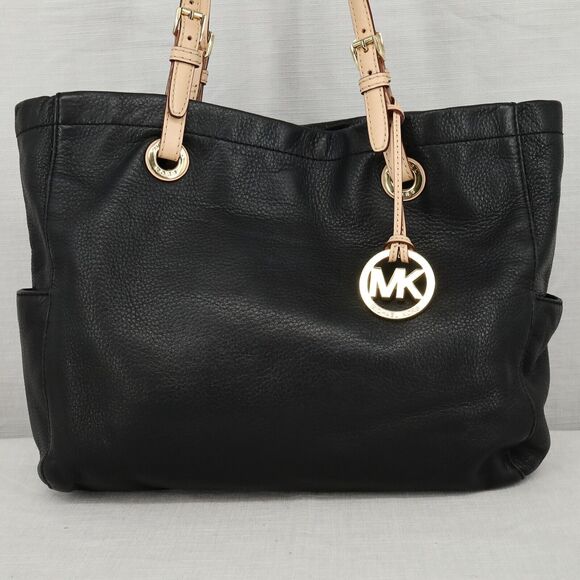 Michael Kors Bag Womens Black Pebbled Leather Tote Handbag Charm Double Handle - Picture 3 of 14